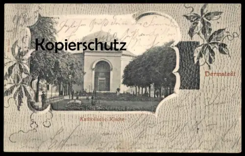 ALTE JUGENDSTIL POSTKARTE DARMSTADT KATHOLISCHE KIRCHE 1902 church église Ansichtskarte postcard cpa AK