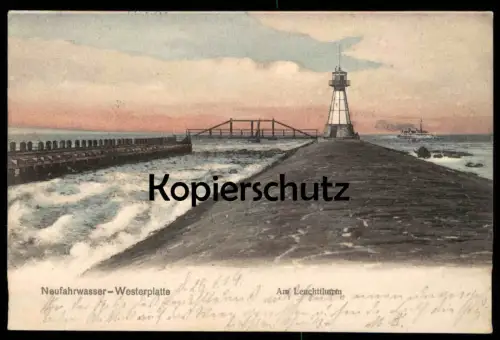 ALTE POSTKARTE DANZIG NEUFAHRWASSER WESTERNPLATTE AM LEUCHTTHURM STEMPEL OSTMOOLE Gdansk Polska Poland lighhouse cpa AK