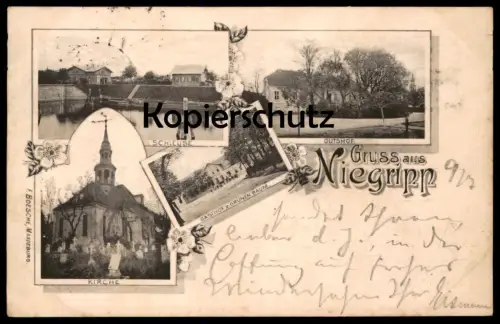 ALTE POSTKARTE GRUSS AUS NIEGRIPP SCHLEUSE GUTSHOF GASTHOF ZUM GRÜNEN BAUM KIRCHE SACHSEN-ANHALT BURG Ansichtskarte AK