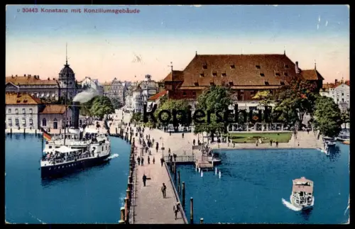 ALTE POSTKARTE KONSTANZ MIT KONZILLIUMSGEBÄUDE 1921 Schiff Ansichtskarte cpa postcard AK