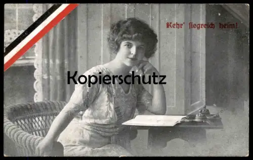 ALTE POSTKARTE FRAU 1. WELTKRIEG KEHR SIEGREICH HEIM PATRIOTIKA Patriotik WWI woman femme Ansichtskarte Niederplanitz