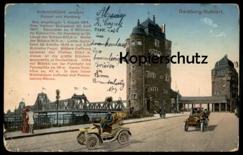 ALTE POSTKARTE DUISBURG RUHRORT RHEINBRÜCKE ALTE AUTOS OLDTIMER Auto car voiture montage photo Beschreibung Brücke 1904