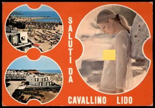 POSTKARTE SALUTI DA CAVALLINO LIDO SEMI-NACKTE FRAU Brust seins nus nude breast woman girl FKK nue cpa Ansichtskarte AK