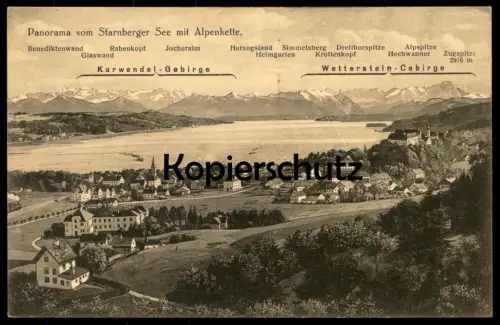 ALTE POSTKARTE PANORAMA VOM STARNBERGER SEE MIT ALPENKETTE KARWENDEL WETTERSTEIN ZUGSPITZE Alps Alpen Ansichtskarte