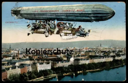ALTE POSTKARTE CHEMNITZ ZEPPELIN HUMOR LINIE FRIEDRICHSHAFEN CHEMNITZ MEMEL humour airship AK Ansichtskarte postcard cpa