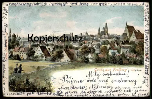 ALTE LITHO POSTKARTE GRUSS AUS FREIBERG Sachsen cpa postcard Ansichtskarte AK
