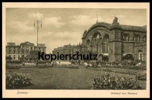 ALTE POSTKARTE BREMEN BAHNHOF UND MUSEUM gare station Ansichtskarte cpa postcard AK