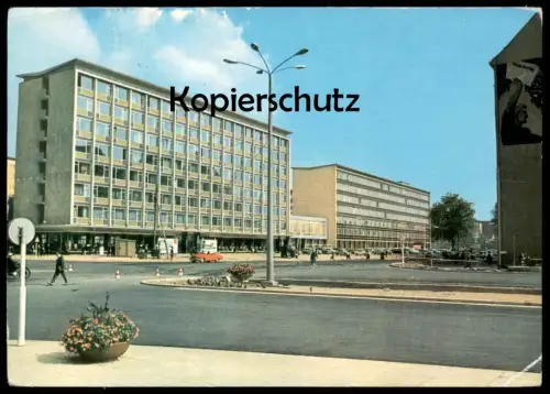 ÄLTERE POSTKARTE KARL-MARX-STADT BRÜCKENSTRASSE Hausmalerei Graffiti Chemnitz cpa AK postcard
