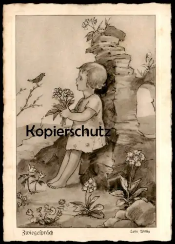 ALTE POSTKARTE ZWIEGESPRÄCH MÄDCHEN & VOGEL KIND 1931 LOTTE WITTIG child bird enfant Oldenburg-Wittig postcard cpa