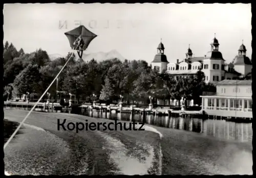 ÄLTERE POSTKARTE VELDEN AM WÖRTHERSEE MIT DRACHENFLIEGER WASSERSKI water ski nautique waterski Ansichtskarte AK