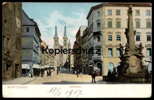 ALTE POSTKARTE WÜRZBURG DOMSTRASSE MIT BRUNNEN Ansichtskarte cpa postcard AK