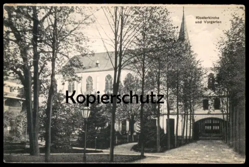 ALTE POSTKARTE MÜLHAUSEN GREFRATH KLOSTERKIRCHE UND VORGARTEN PENSIONAT UNSERER LIEBEN FRAU postcard AK Ansichtskarte