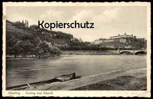 ALTE POSTKARTE WÜRZBURG 1938 FESTUNG UND KÄPPELE Schiff Boot Ansichtskarte cpa postcard AK