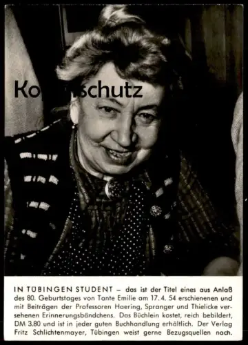 ÄLTERE POSTKARTE IN TÜBINGEN STUDENT TANTE EMILIE 1954 PROFESSOR HAERING SPRANGER THIELICKE postcard Ansichtskarte cpa