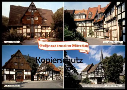 ÄLTERE POSTKARTE GRÜSSE AUS DEM ALTEN GÜTERSLOH MEIERS MÜHLE KIRCHHOF HAUS VEERHOFF WEBERHAUS AK Ansichtskarte postcard