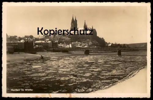 ALTE POSTKARTE MEISSEN IN SACHSEN IM WINTER 1942 Schnee Eis hiver snow neige Elbe Ansichtskarte AK postcard cpa