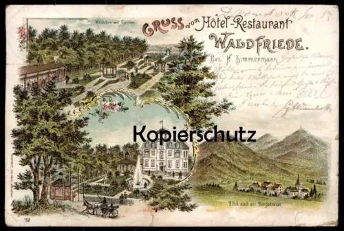 ALTE LITHO POSTKARTE GRUSS VOM HOTEL RESTAURANT WALDFRIEDE H. ZIMMERMANN DARMSTADT EBERSTADT Ansichtskarte postcard cpa