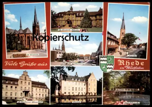 ÄLTERE POSTKARTE VIELE GRÜSSE AUS RHEDE IN WESTFALEN GILDEKAMP ST. GUDULA ST. VINZENZ HOSPITAL AK Ansichtskarte postcard