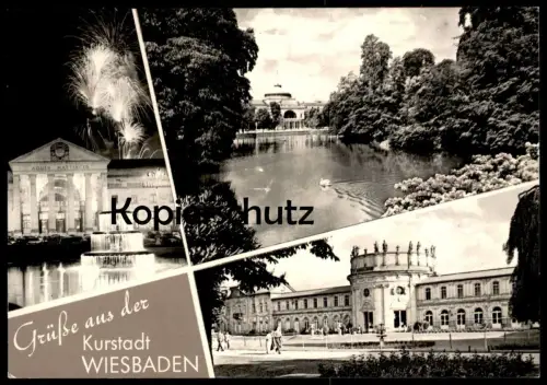 ÄLTERE POSTKARTE GRÜSSE AUS DER KURSTADT WIESBADEN FEUERWERK KURHAUS SCHLOSS IN BIEBRICH fireworks AK cpa postcard