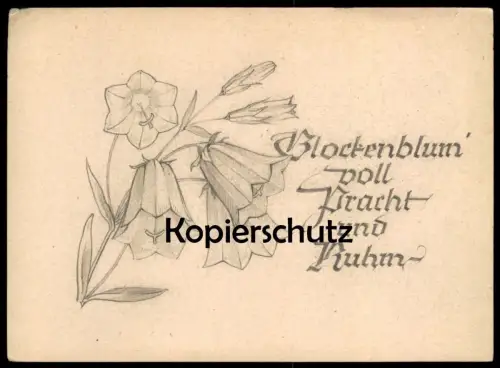 ALTE KÜNSTLER POSTKARTE ORIGINAL-ZEICHNUNG GLOCKENBLUME GEZ. 09.02.1944 IN LEMBERG LWIW DIE ARTILLERIE ZERSCHLÄGT.. WWII