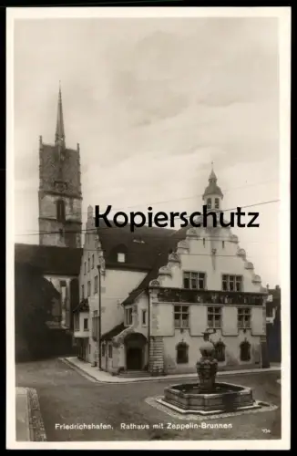 ALTE POSTKARTE FRIEDRICHSHAFEN RATHAUS MIT ZEPPELIN BRUNNEN fountain with airship Zeppelinbrunnen Ansichtskarte postcard
