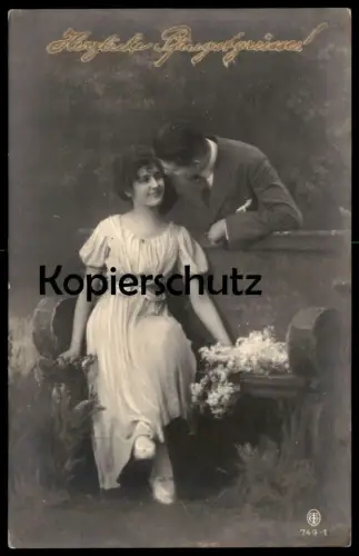 ALTE POSTKARTE HERZLICHE PFINGSTGRÜSSE PFINGSTEN LIEBESPAAR Paar couple love woman Frau Mann cpa postcard Ansichtskarte