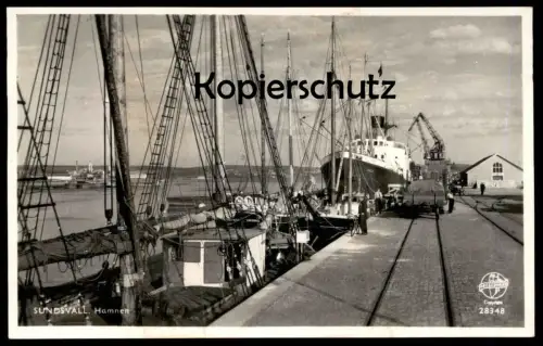 ALTE POSTKARTE SUNDSVALL HAMNEN Waggon Eisenbahn Sverige Hafen Schweden Schiffe port harbour Ansichtskarte postcard cpa