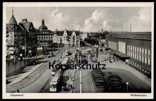 ALTE POSTKARTE DÜSSELDORF WILHELMPLATZ 1943 Beflaggung Strassenbahnen Taxen Taxi cab Tram tramway Ansichtskarte AK cpa