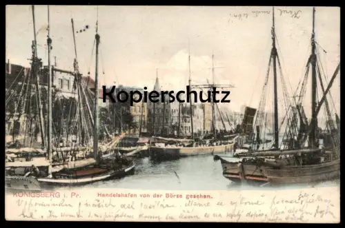 ALTE POSTKARTE KÖNIGSBERG HANDELSHAFEN VON DER BÖRSE GESEHEN Hafen Ostpreussen Kaliningrad port Ansichtskarte postcard