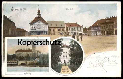 ALTE POSTKARTE BRANDYS NAD LABEM STARÁ BOLESLAV NÁMESTÍ ZÁMEK LÁZNE HOUSTKA Ansichtskarte postcard cpa AK