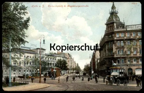 ALTE POSTKARTE HALLE SAALE HOTEL GOLDENE KUGEL HOTEL EUROPA RIEBECKPLATZ MAGDEBURGER STRASSE Ansichtskarte postcard cpa