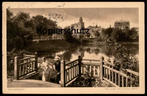 ALTE POSTKARTE CUXHAVEN ANLAGE MIT POSTAMT Post Ansichtskarte postcard cpa AK