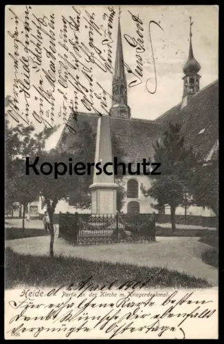 ALTE POSTKARTE HEIDE PARTIE AN DER KIRCHE MIT KRIEGERDENKMAL Denkmal Holstein Dithmarschen Ansichtskarte AK postcard cpa
