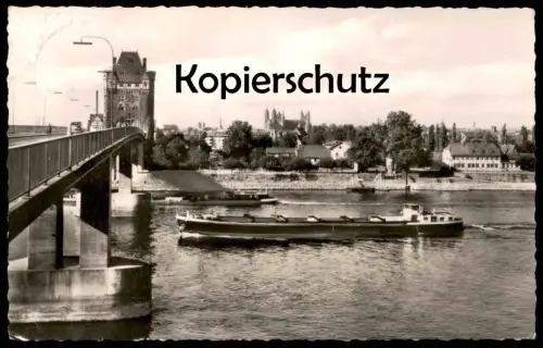 ÄLTERE POSTKARTE WORMS NIBELUNGENBRÜCKE FRACHTSCHIFF cargo ship 1963 Rhein rhine Ansichtskarte AK postcard cpa