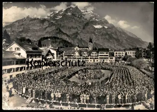 ÄLTERE POSTKARTE GLARUS ÖFFENTLICHE LANDSGEMEINDE-VEREIDIGUNG swearing-in ceremony Kanton Glarus Schweiz Suisse cpa AK