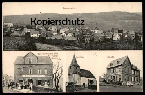 ALTE POSTKARTE GRUSS AUS HOLZFELD TOTALANSICHT KIRCHE SCHULE GASTWIRTSCHAFT VON ANTON KARBACH BOPPARD cpa postcard AK