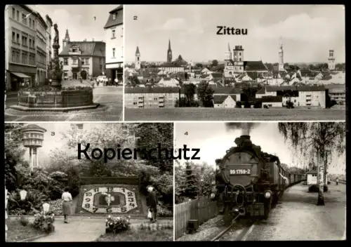 ÄLTERE POSTKARTE ZITTAU KLEINBAHN DAMPFLOK BLUMENUHR PORZELLANGLOCKENSPIEL BRUNNEN Oberlausitz Sachsen Ansichtskarte AK