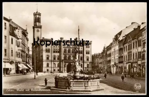 ALTE POSTKARTE ZITTAU MARKT MIT ROLANDBRUNNEN Uhrmacher Robert... Heizwaren Brunnen Oberlausitz Sachsen Ansichtskarte AK