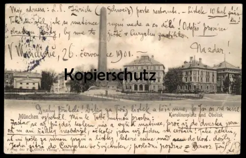 ALTE POSTKARTE MÜNCHEN KAROLINENPLATZ MIT OBELISK 1901 Bayern Ansichtskarte AK cpa postcard