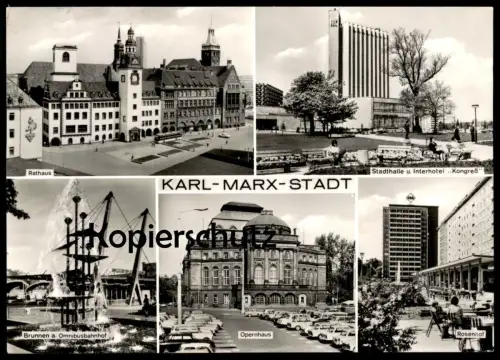 ÄLTERE POSTKARTE KARL-MARX-STADT ROSENHOF STADTHALLE INTERHOTEL KONGRESS RATHAUS BRUNNEN OMNISBUSBAHNHOF Chemnitz AK cpa