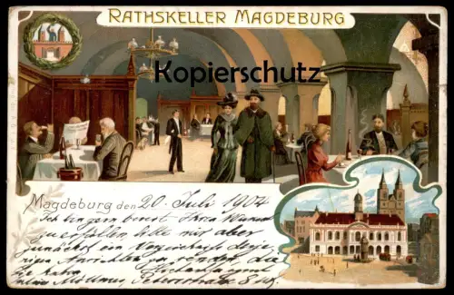 ALTE LITHO POSTKARTE MAGDEBURG RATHSKELLER Ratskeller cpa postcard AK Ansichtskarte