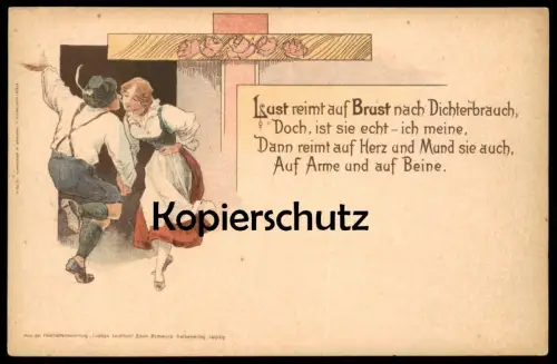 ALTE POSTKARTE DICHTER LUST REIMT SICH AUF BRUST HERZ MUND ARME BEINE Poet Gedicht Leipzig breast postcard Ansichtskarte