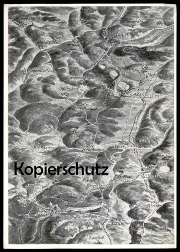ALTE POSTKARTE RELIEFKARTE DER VULKANISCHEN EIFEL DAUN LAUFELD BLECKHAUSEN NEROTH STROHN LANDKARTE map postcard AK