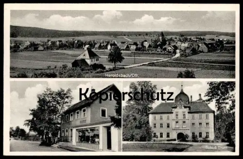 ALTE POSTKARTE HEROLDSBACH BAYERN BÄCKEREI UND LEBENSMITTEL GEORG ORT SCHLOSS THURN Oberfranken Ansichtskarte postcard
