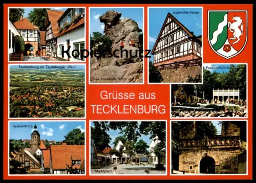ÄLTERE POSTKARTE GRÜSSE AUS TECKLENBURG MARKTPLATZ BURGTOR LEGGE NRW FELS Ansichtskarte postcard AK cpa