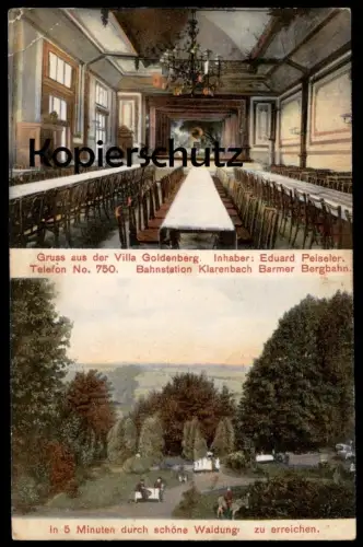 ALTE POSTKARTE GRUSS AUS DER VILLA GOLDENBERG BAHNSTATION BARMER BERBAHN PEISELER REMSCHEID Ansichtskarte postcard cpa