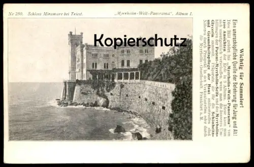 ALTE POSTKARTE TRIEST TRIESTE CASTELLO MIRAMAR SCHLOSS MYRRHOLIN-WELT PANORAMA FRANKFURT Ansichtskarte postcard