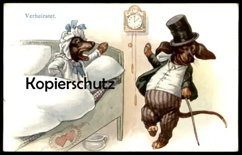 ALTE POSTKARTE DACKEL VERMENSCHLICHT VERHEIRATET Hund Dachshund Teckel married dog chien Ansichtskarte AK postcard cpa