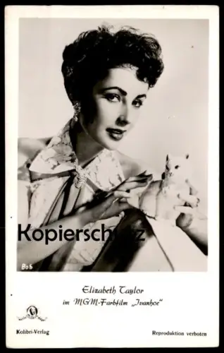 ALTE FOTO KARTE ELIZABETH TAYLOR IN IVANHOE FILM-SCHAUSPIELERIN Actress Metro Goldwyn Mayer MGM cat actor acteur Kolibri