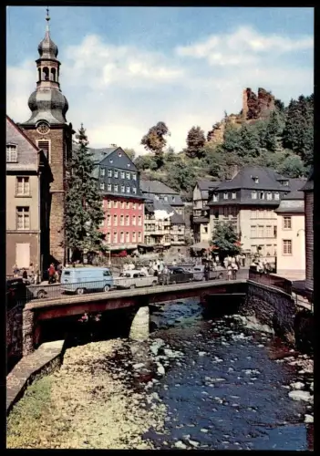 ÄLTERE POSTKARTE MONSCHAU PERLE DER EIFEL AM RURUFER PKW Rur Burgruine Rotes Haus AK Ansichtskarte cpa postcard